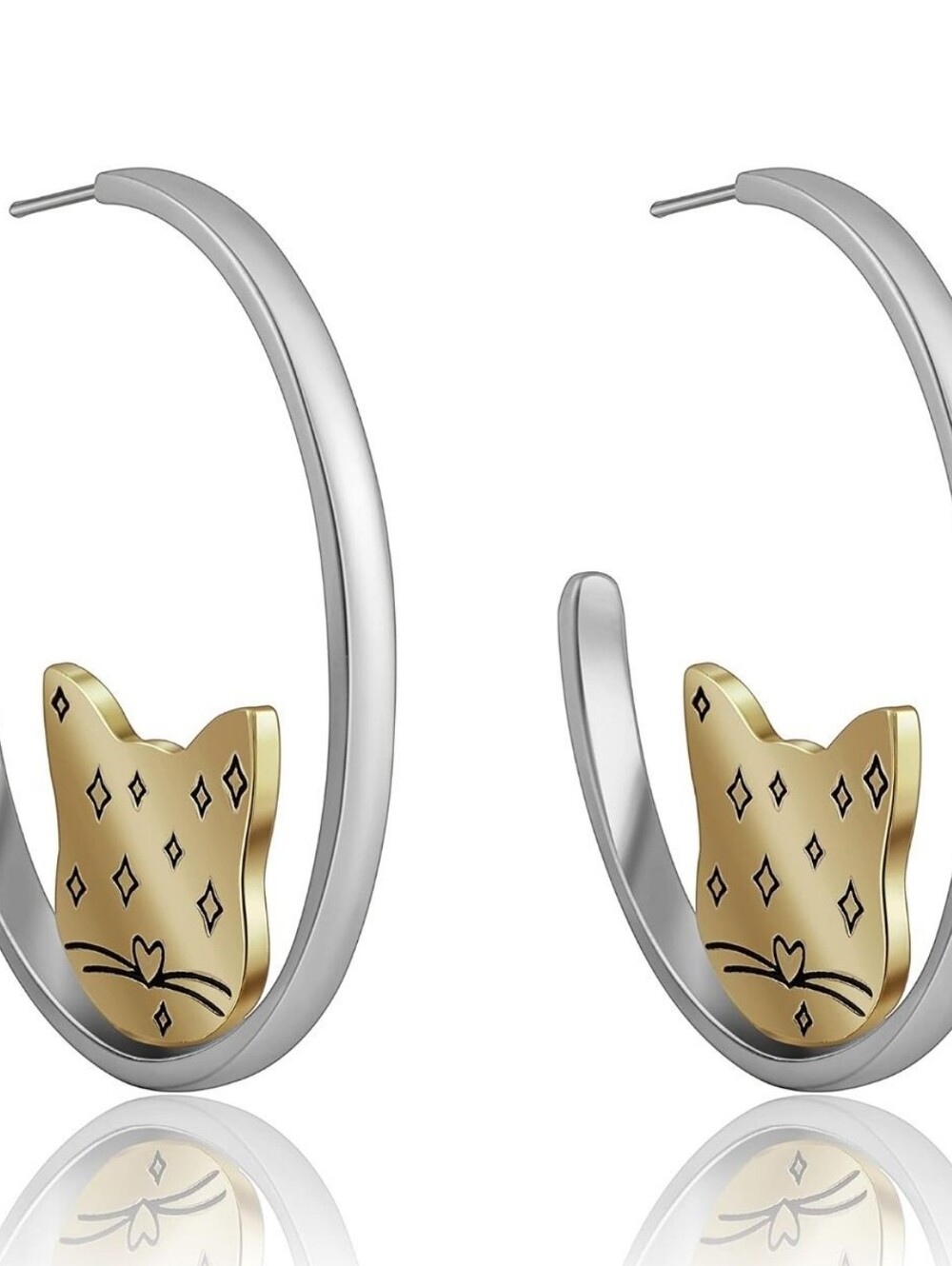 Gold Plated Open Hoop Cat Earrings